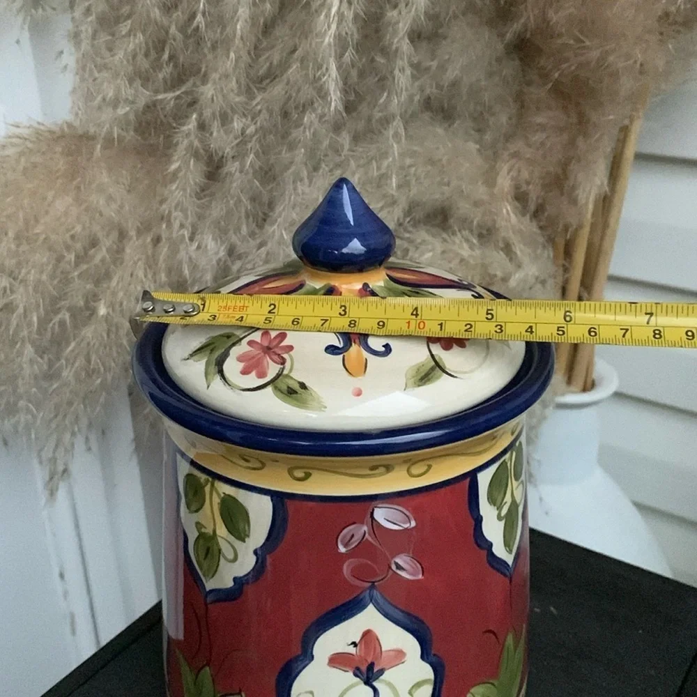 Pier 1‎ Vallarta Cookie Jar Canister Hand Painted Floral ceramic food storage